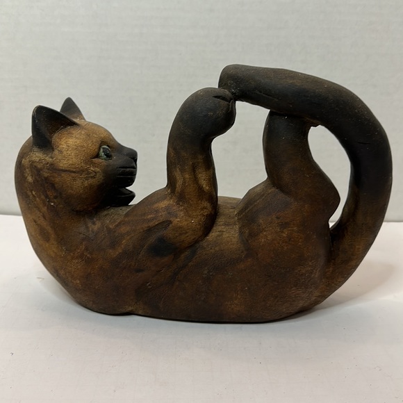 Hand Made Solid Wood Siamese Cat Figurine Door Stop - Picture 3 of 4